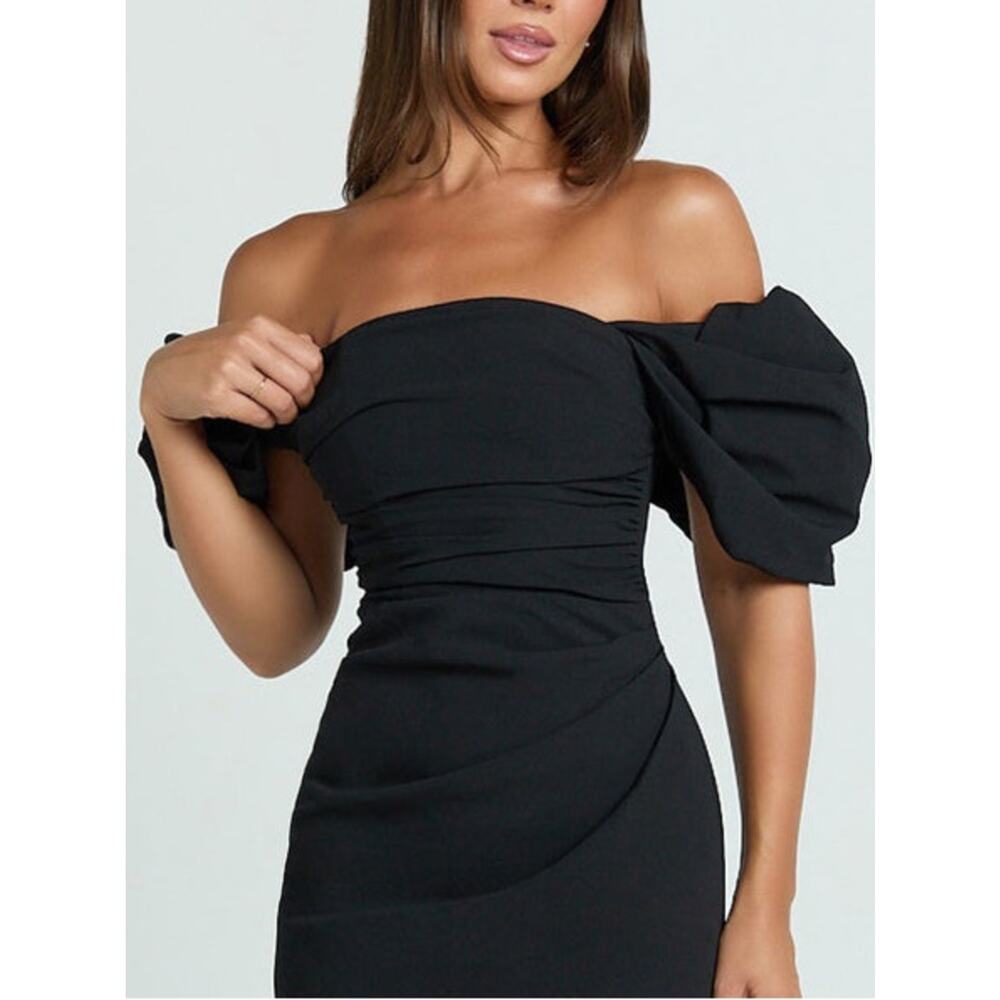 NWT REVOLVE Australia SHOWPO Lohan black midi with puff sleeves body con US 16 - Picture 2 of 11